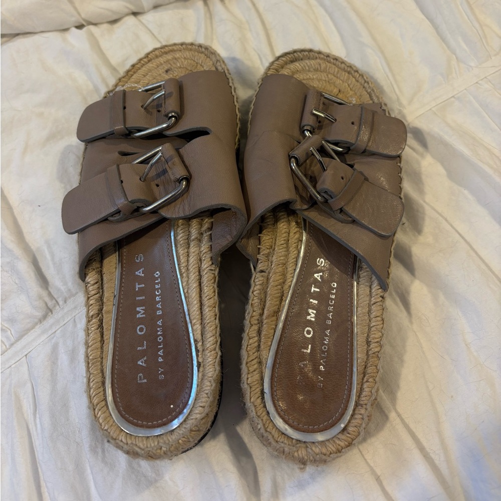 Palomitas by Paloma Barceló Spain Leather Espadrille Slide Sandals EU 38